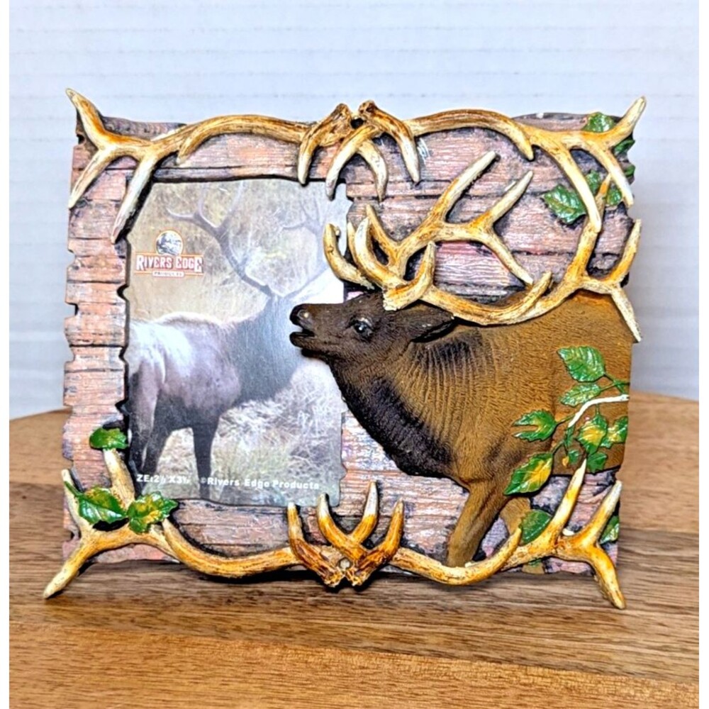 Elk Photo Frame 3-D Tabletop Wall Lodge Cabin 5 x 4-inch Stoneware Gift NEW
